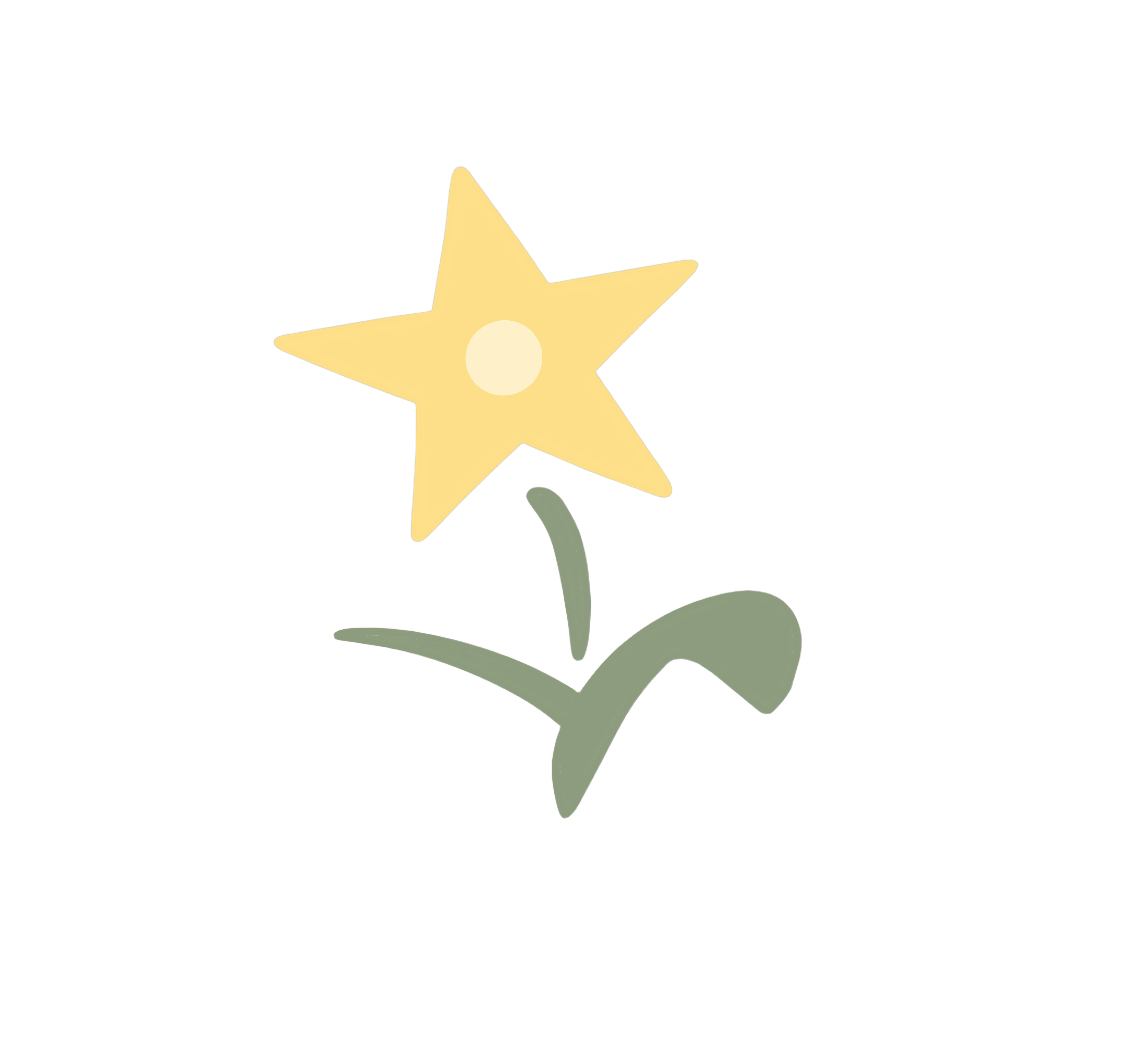 The same minimalist pale yellow flower and muted sage-green stem and leaves from the uploaded logo image, preserving the artwork exactly while removing only the light cream background. Keep the flower and plant intact, with clean edges and a fully transparent background.
